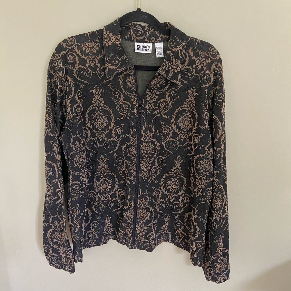 Black and Tan Paisley Zip Front Jacket